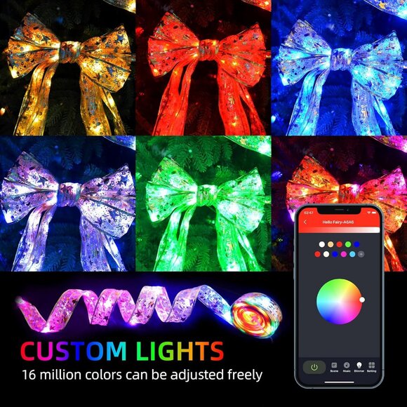 Christmas Tree Decorations Ribbon Lights, 32Ft 50 LED Remote Bluetooth control🧨 - Picture 3 of 5